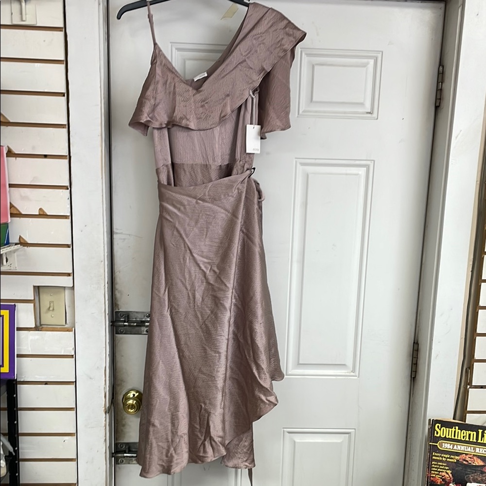Ecru Pink Asymmetrical Ruched Sundress Cocktail